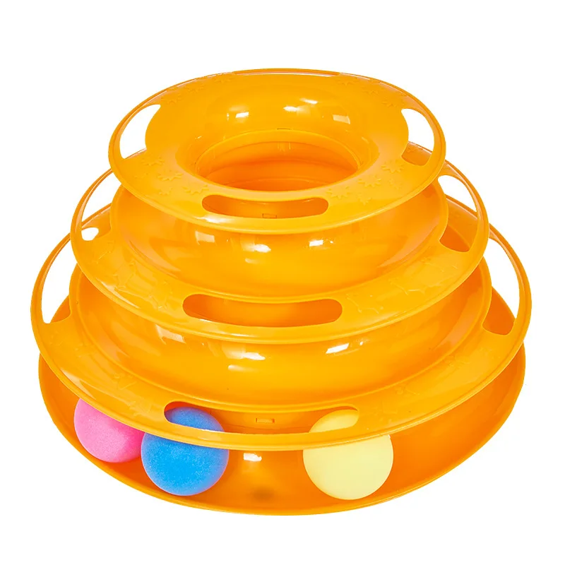 

tower of track cat toy fun interactive play circle track with moving balls kitty hunting chasing exercising cat ball toy, Orange,green