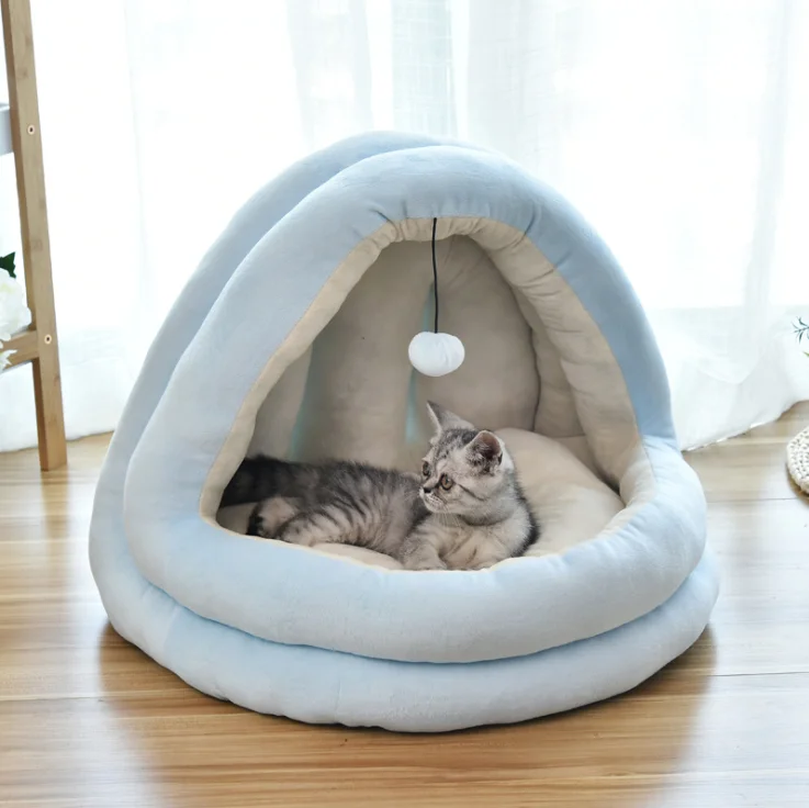 

Amazon Fancy Comfortable Folding Cat Bed With Funny Playing Toy Pet Cat Nest, As pictures