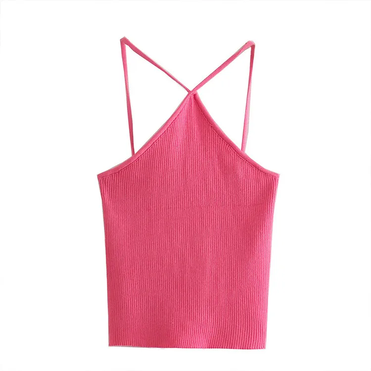 

Za Women 2021 New Fashion Cropped Knitted Vest Sling Sweater Vintage Sleeveless Halter Female Waistcoat Sling Chic Tops ZA, Customized colors
