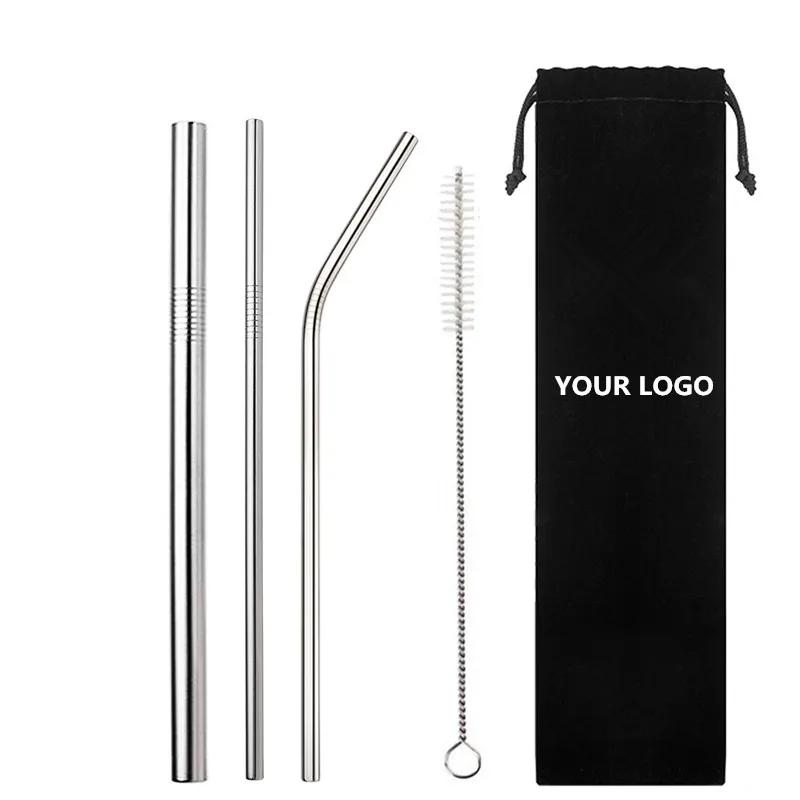 

Customized Logo Reusable Metal Stainless Steel Colorful Drinking Straw set with box