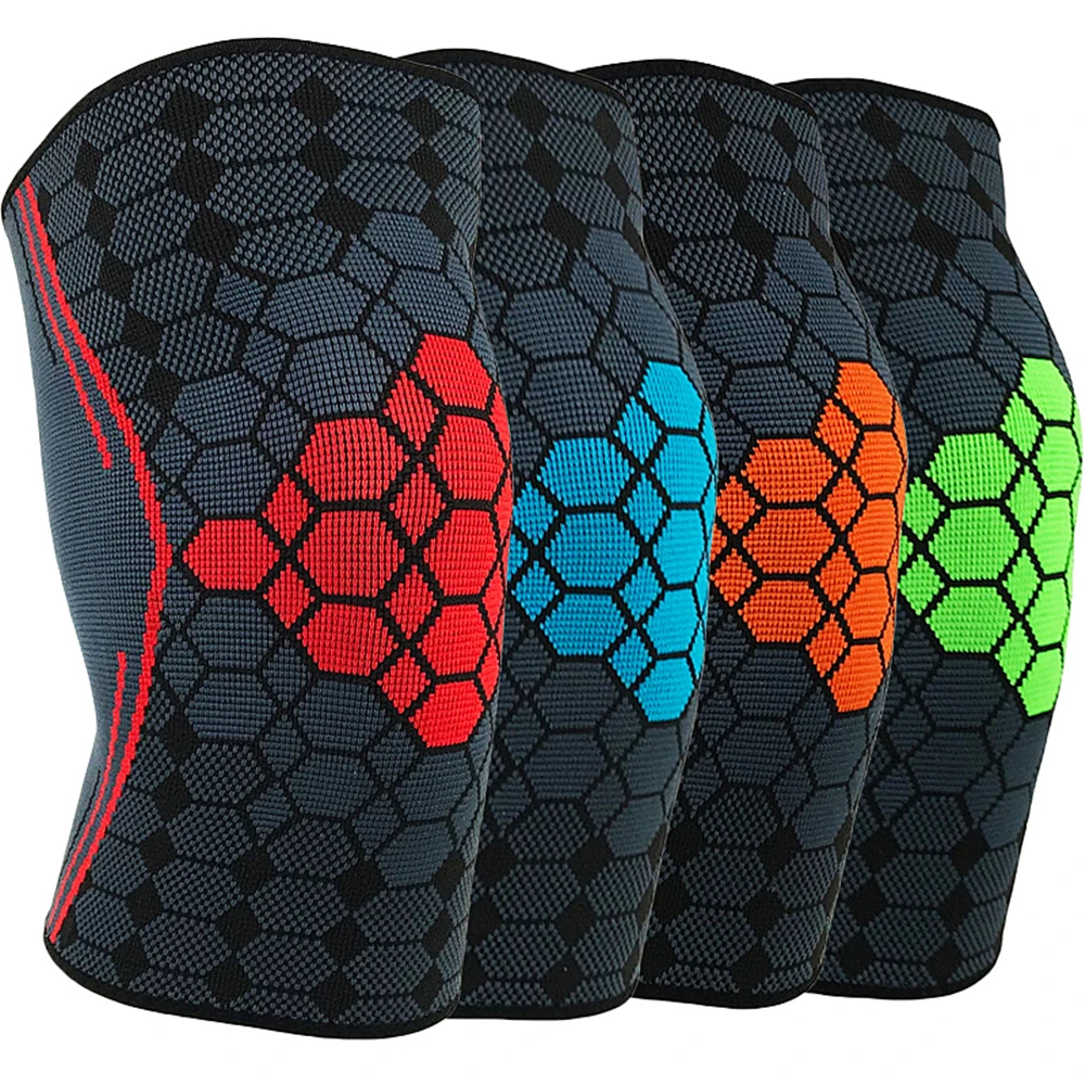 

3D Knitted jacquard knee sleeve sports fitness stretch knee pad with silicone strip