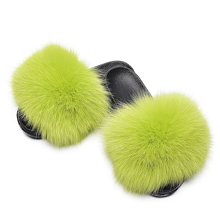 

2021 Trendy Summer Pompom Faux Fur Slipper Furry Slides Multi Color Women's Sandals Casual Shoes