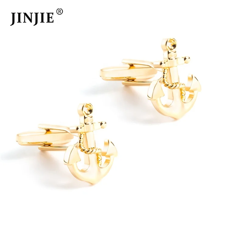 

Metal high quality brass gold plated fashion boat wheel anchor cufflinks for men's shirt, As pics
