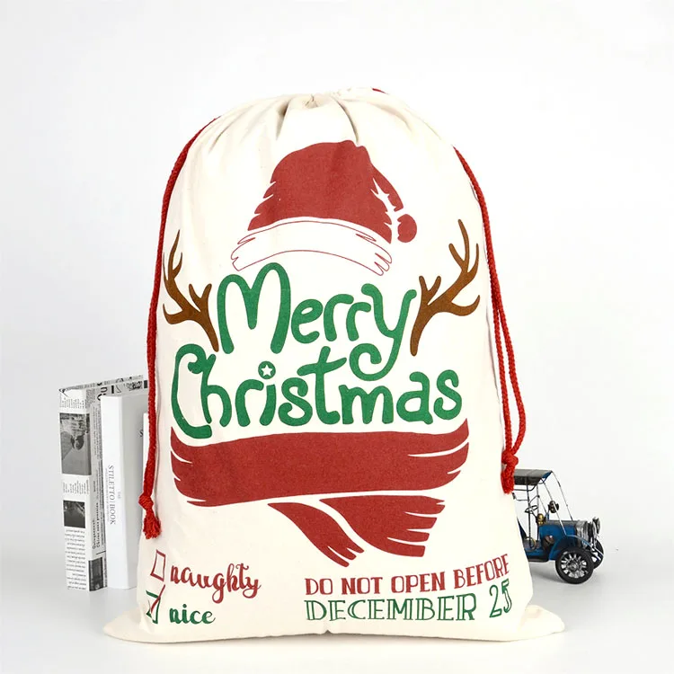 

Christmas gift bag candy color bag pulling rope Christmas candy gift bag 100% cotton