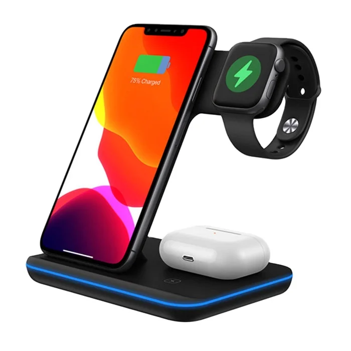 

Multifunctional wireless charger 15W QI 3 in 1 for iPhone smart phone iwatch wireless charger stand, Black, white