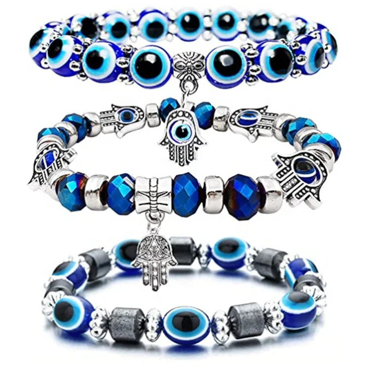

Men Women New Fashion Turkey Acrylic Religious Charms Beaded Evil Blue Eyes Bead Bangles Jewelry Bracelet