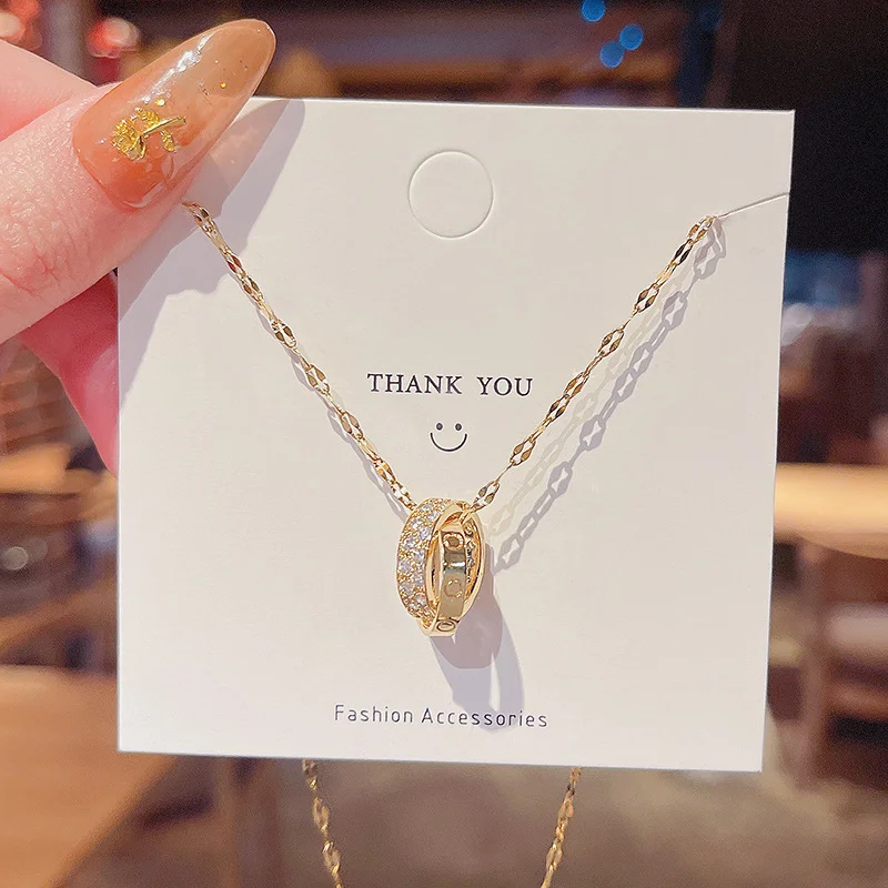 

Newest Geometric Titanium Steel Jewelry Women Gold Ring Pendant Necklaces Fashion Crystal Hoop Necklace