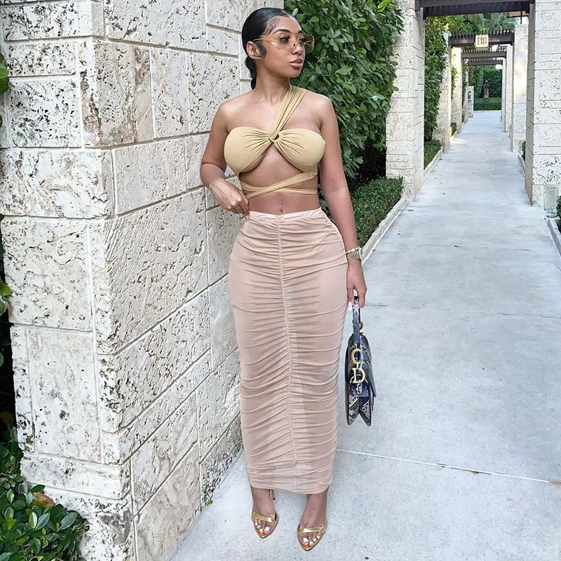 

ShiYu 2021 New Arrival Pure color Gauze Transparent See Through High Waist Pleated Slim Sexy Skirt For Women, As picture