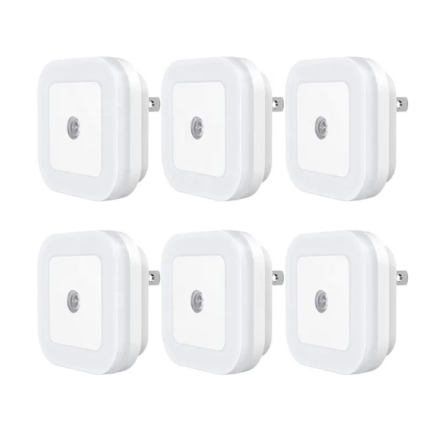 Hot Sale 6 Pcs Plug-in Smart Small LED Lamp Room Square ABS Dusk to Dawn Sensor Night Light