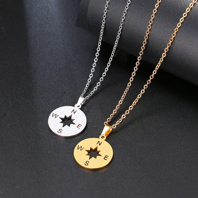 

Handmade Lover'S Gold Silver Color Alloy Tiny Round North Star Pendant Necklace Clavicle For Women Jewelry, Picture shows