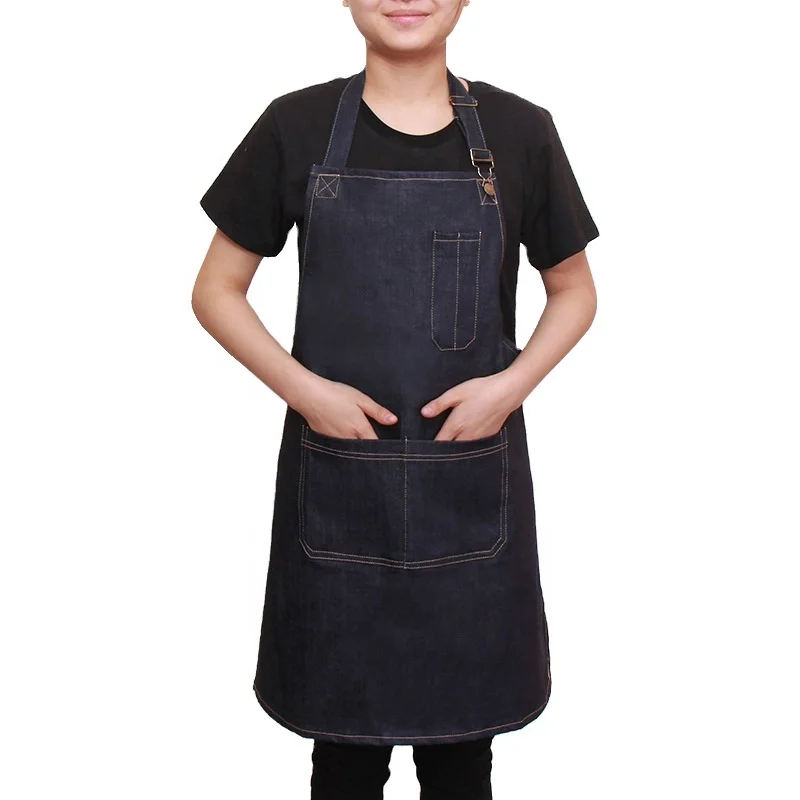 

Jeans Apron Household Kitchen Apron BBQ Cooking Accept Customized Logo Blue for Drink/food  Slik Screen Printing