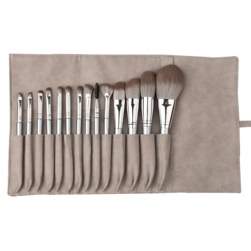 

High quality 14pcs soft cosmetics makeup brushes, Silver