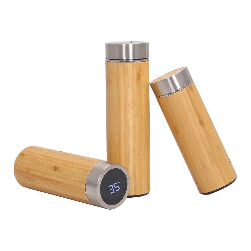 

Wholesale Temperature Display Double Wall Bamboo Insulated Smart Thermos Water Bottle Vacuum Flask