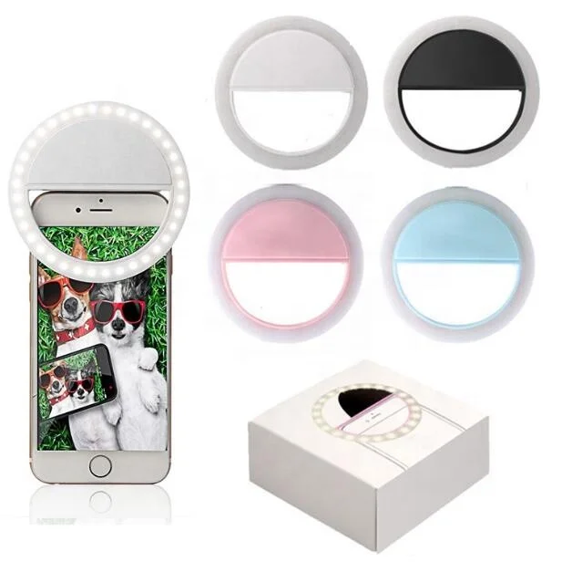

2020 Wholesale Portable Rechargeable USB Camera Clip Photography Video Mobile Phone LED Ring Selfie Light, Black,white,blue,pink