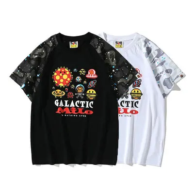 

2021 new summer bape MILO Galaxy Astronaut Luminous T-shirt short-sleeved male and female ape head casual loose tshirt, White black