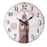 

Wholesale innovative vintage style decoration for living room wooden large round printed paper paster designers wall clocks