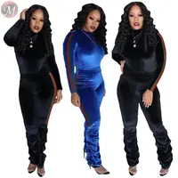 

9111507 design fashion side stripe solid pleuche heaps trouser 2020 women clothing two piece sets womens summer 2 piece set