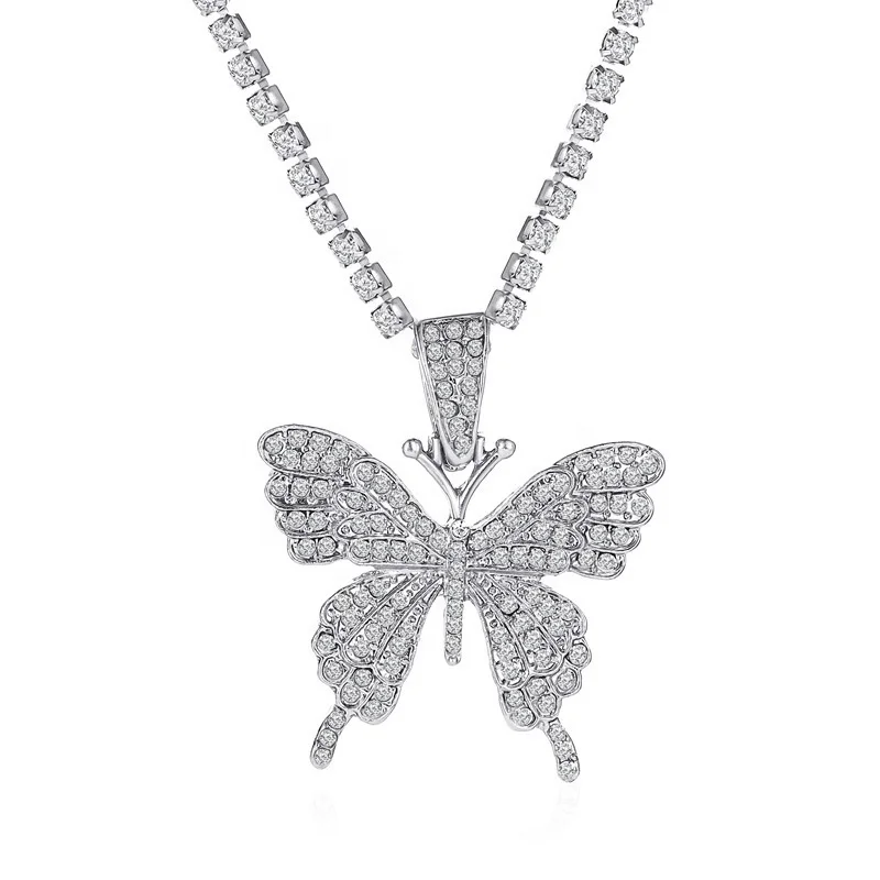 

Fashion Cuban Link Chain Necklace Butterfly Necklace For Women Streetwear Crystal Jewelry 2022