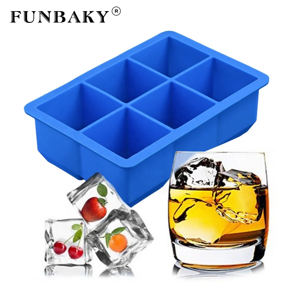 

FUNBAKY Ice tray 6 cavity large volume square shape ice cube silicone mold handcraft making candle mold, Customized color