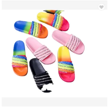 

Foma SZ1780 2021 summer rhinestone rainbow colorful women slippers, Blue+orange/black/pink/rose+yellow