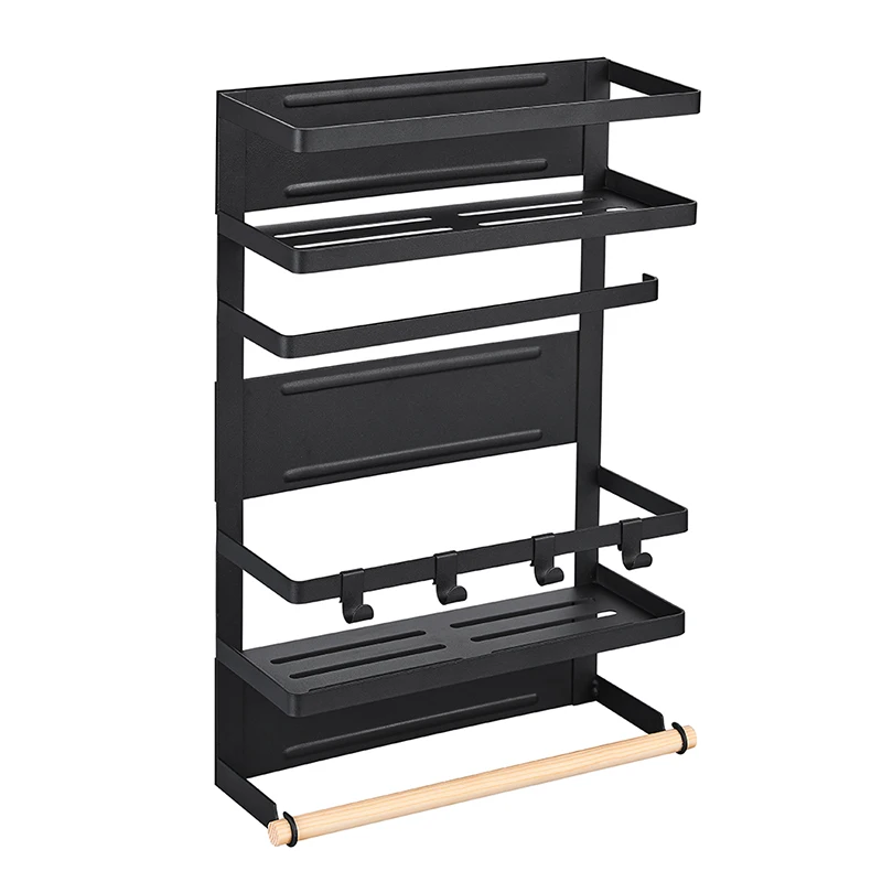 

3-Tier Carbon Steel Strong Magnetic Kitchen Multifunctional Organizer Fridge rack Spice Storage Rack, Black /white