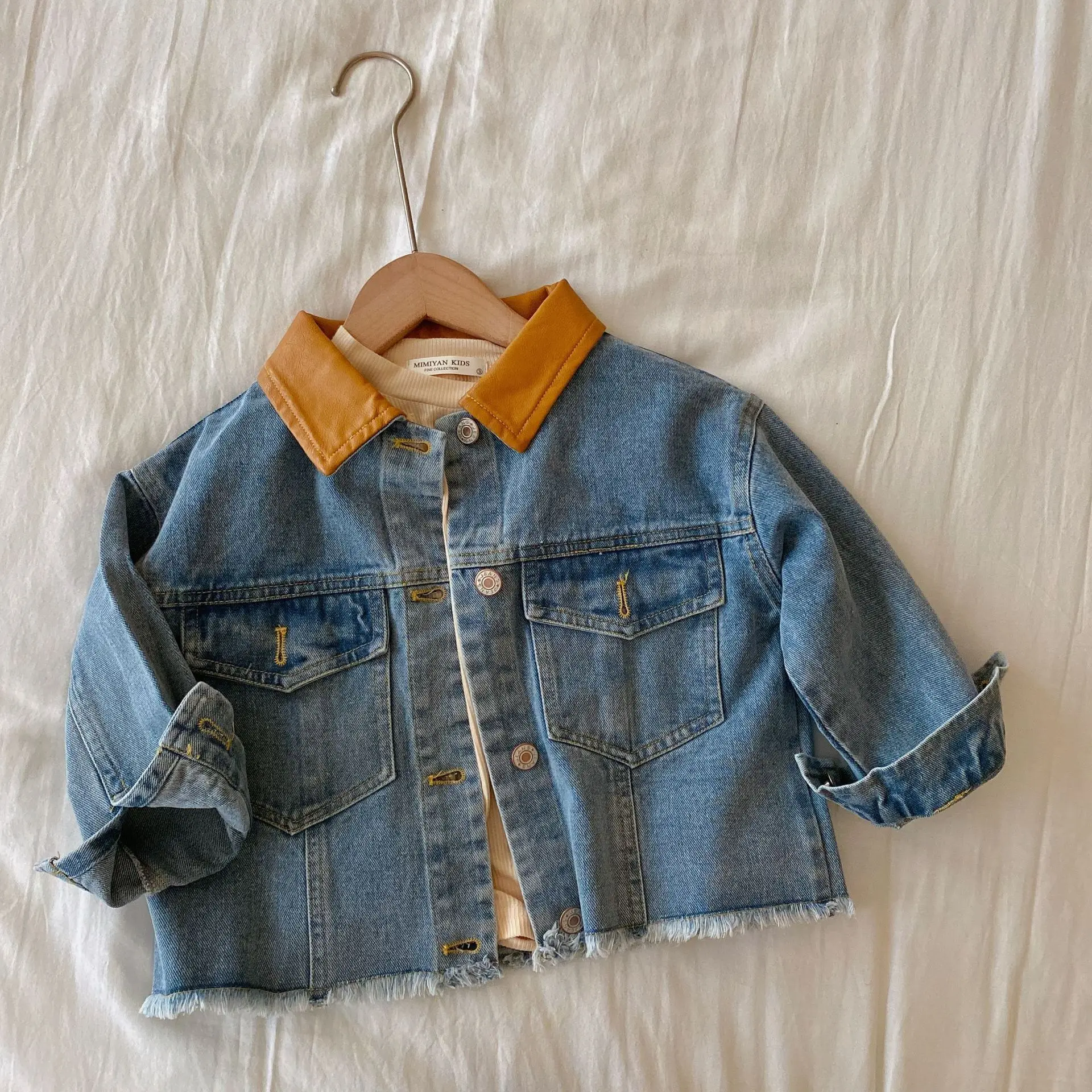 

066A47 spring infant baby boys denim jacket jeans toddler kids clothing Korean design boutique children clothes
