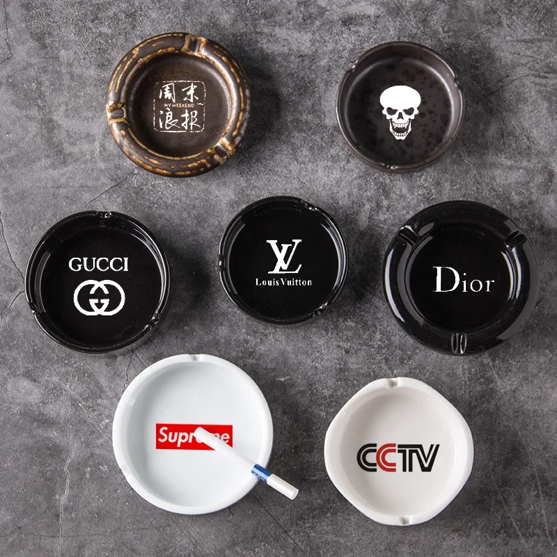 

Custom logo printed ceramic ashtray, hotel porcelain round ashtray for office and home, Customized