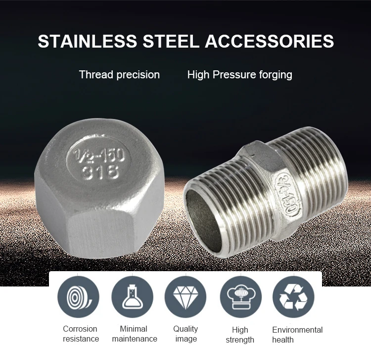 Stainless steel male pipe fittings nipple ss304 barrel nipple