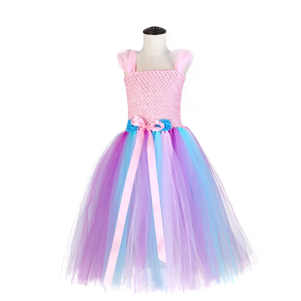 

Bustle Unicorn Costume Summer Spring Fluffy Chiffon Flowers Birthday Party Dresses Kids Halloween Clothes Girl Tutu Dress