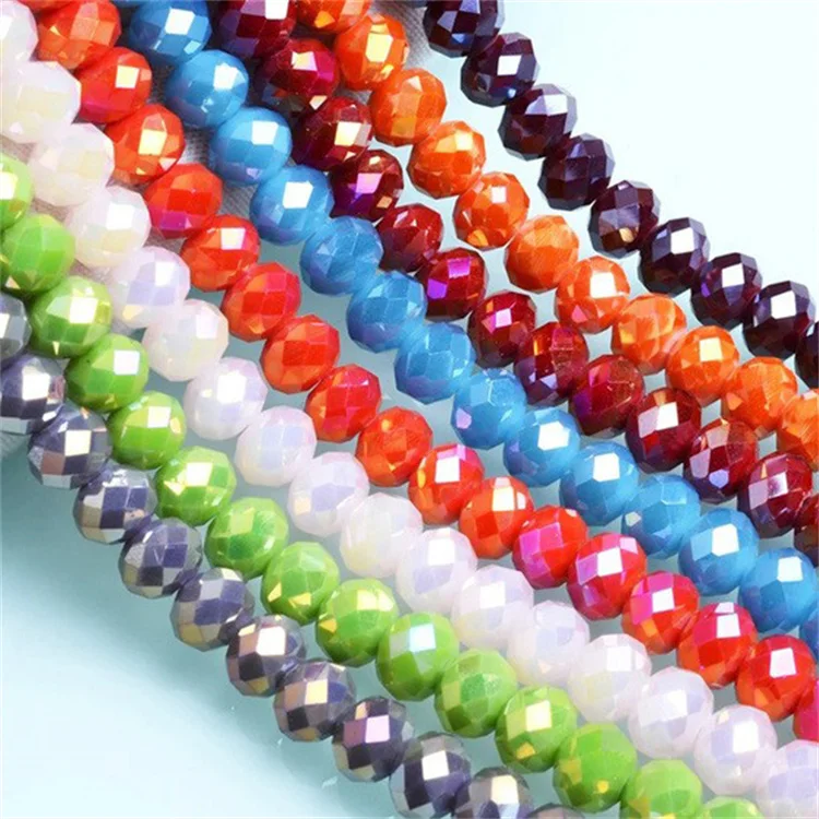 

4/6/8/10mm Coating AB Rondelle Natural Austria Crystal Faceted Glass Loose Spacer Beads For DIY Necklace Bracelet Jewelry Making, Multi colors
