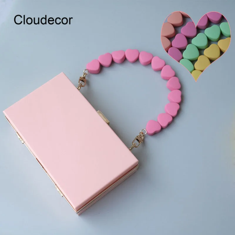 

Fashion Candy Color Heart Beads Belt Rubber Resin Strap For Hand Bag Portable Chain 32cm Wholesale Bags Accessories For Girls