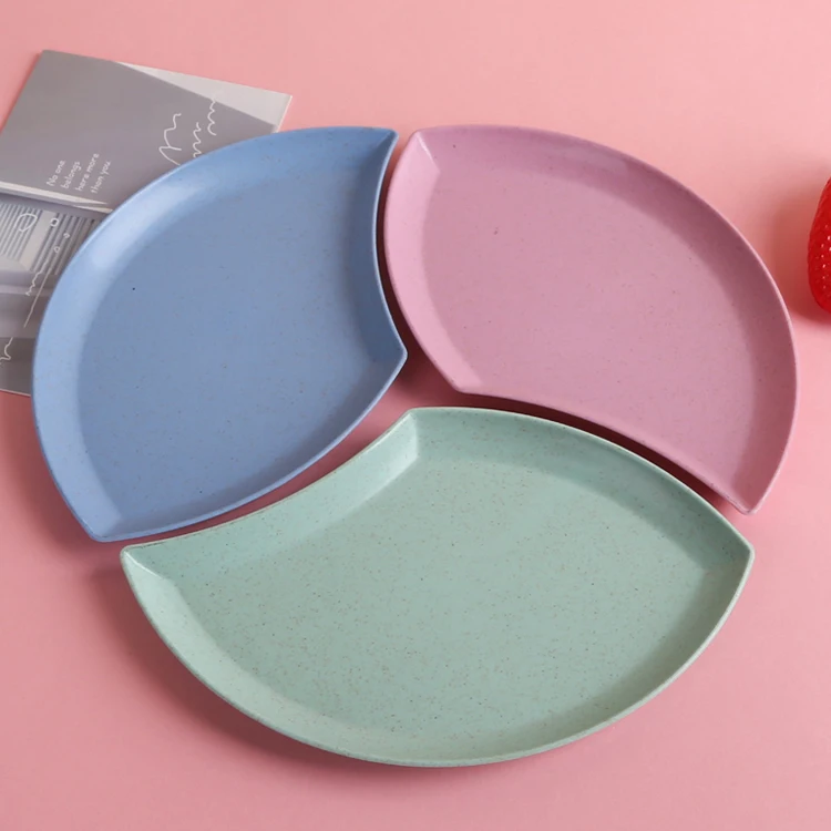 

Food Grade Wheat Straw Restaurant Petal Plate Plastic Dish Plate Fruit Plate For Dinnerware set, Blue, pink, green , beige