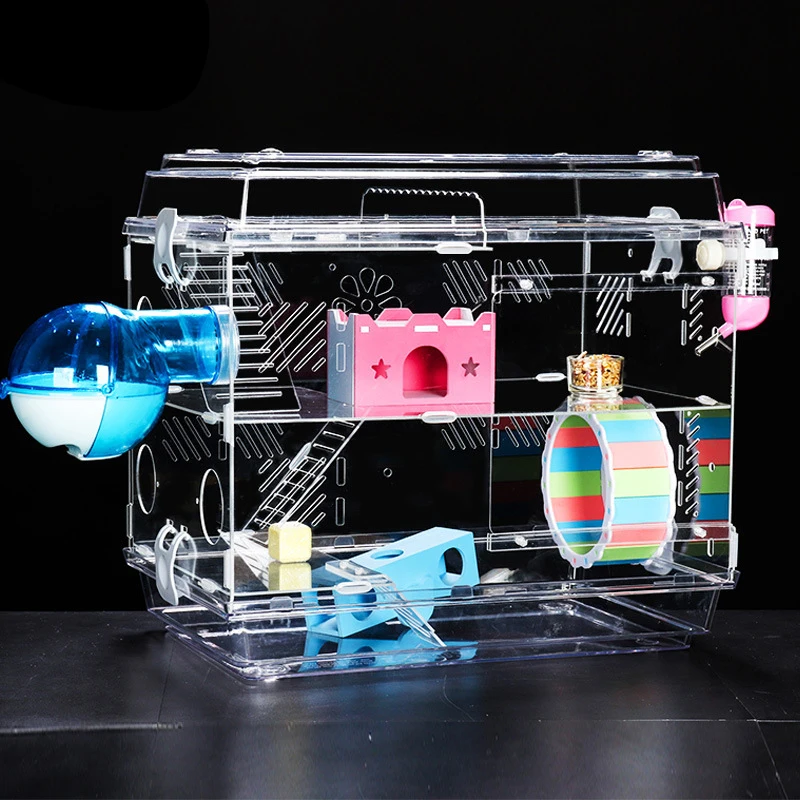 Hamster cage double-layer basic cage transparent acrylic golden wire luxury package items large villa hamster cage