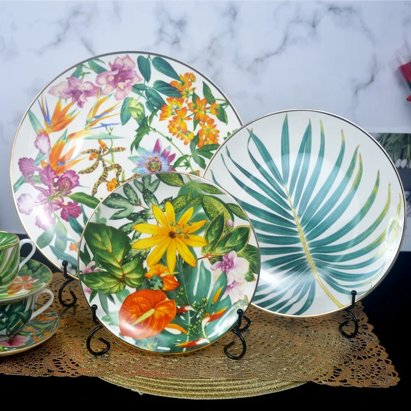 

Vintage ceramic floral dinner plates porcelain Rainforest wedding charger plates serving dishes, Natural color