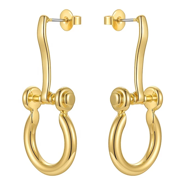 

Latest High Quality 18K Gold Plated Brass Jewelry U-Shaped Buckle Ear Studs Accessories Earrings E211288