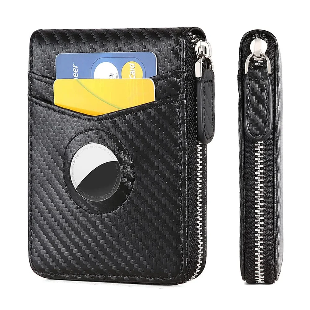 

AirTag Wallet Minimalist Mens Wallet Zipper RFID Slim Leather RFID Credit Card Smart Wallet Air tag