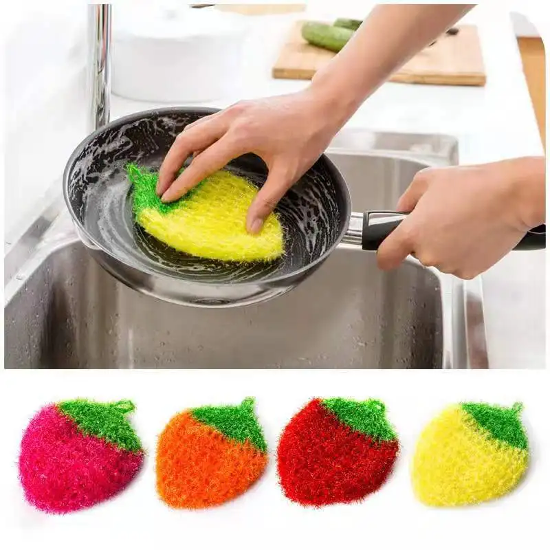 

13*14cm Korea Strawberry Wipes Dishwashing Towels Acrylic Polyester Silk Dish Cloth Cleaning Cloth kitchen washing towel, Yellow