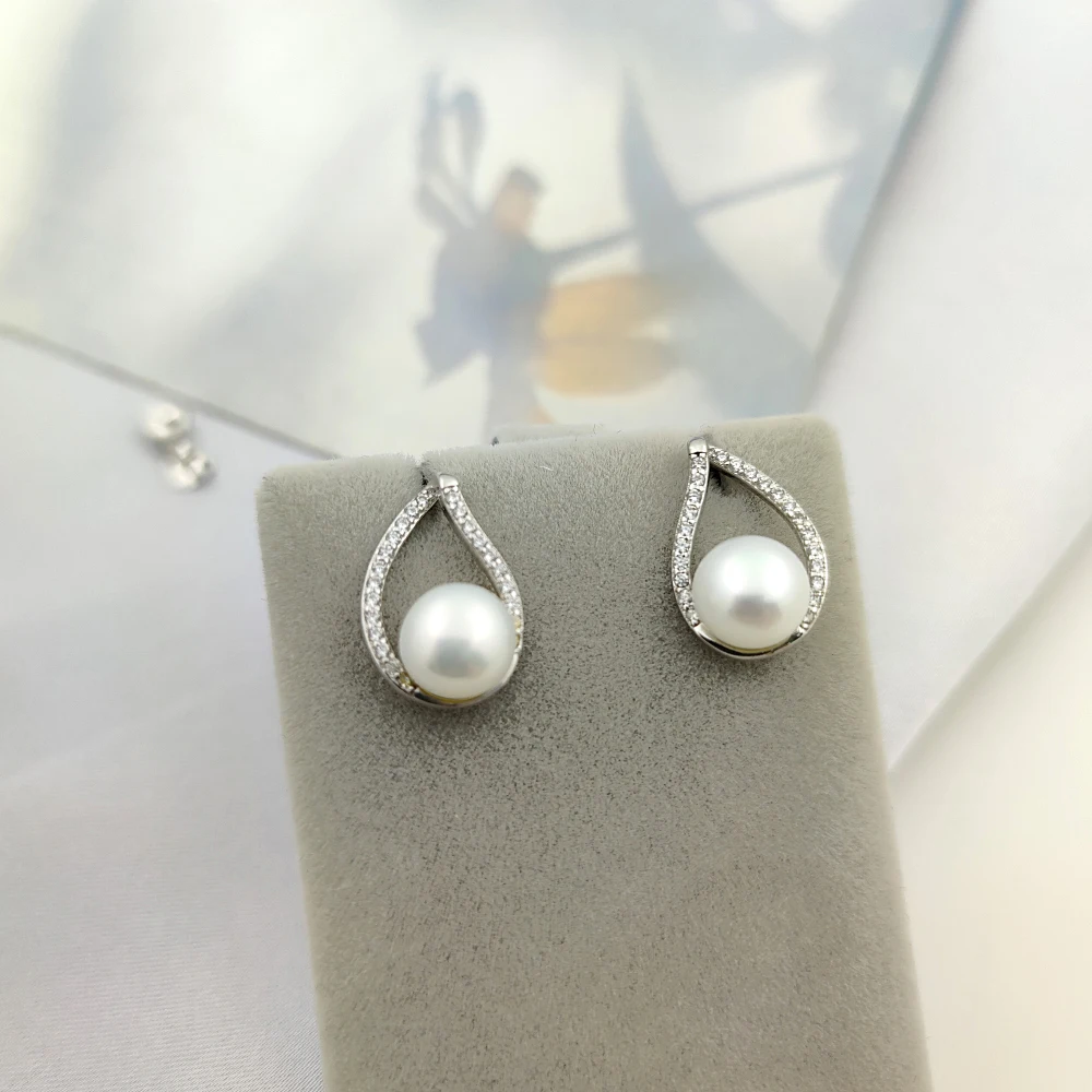 

Tear Drop Shape S925 Freshwater Pearl Stud Earrings Vintage Earrings Pearl