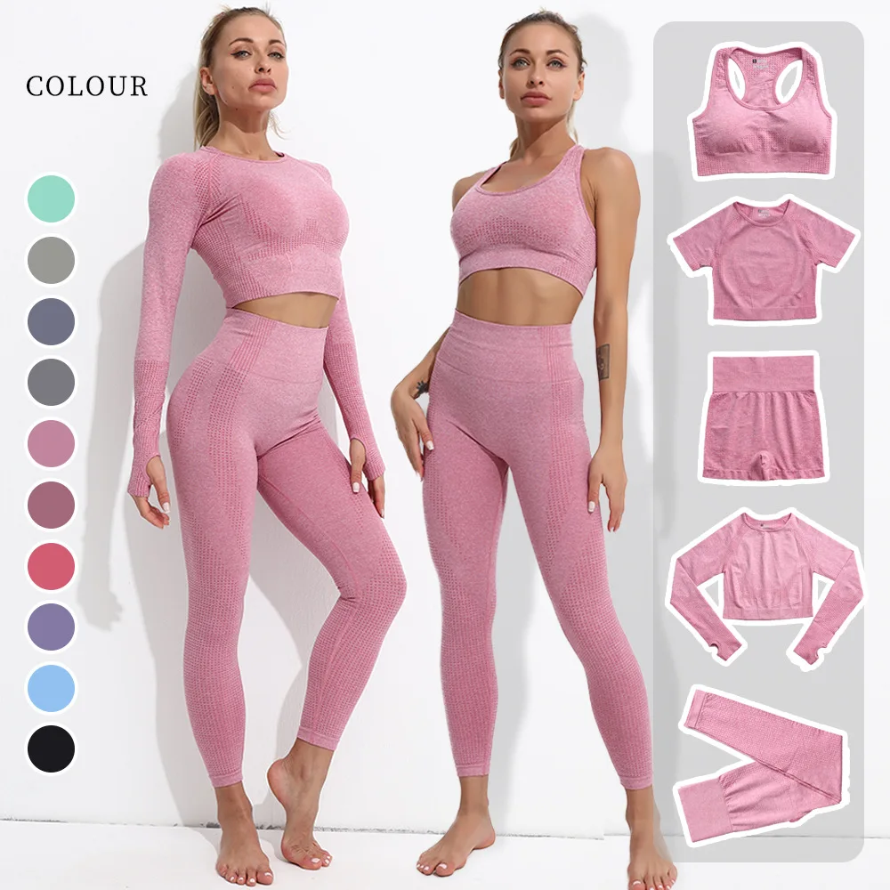 

Wholesale Fitness Sets Clothing Yoga Women 2 3 4 5 Piece Yoga Suit Sets Workout Training Wear For Women, Customized colors