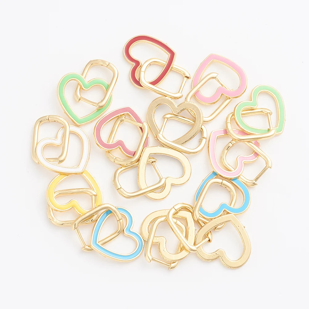 

PandaHall Mixed Color Golden Plated Brass Heart Huggie Hoop Earrings