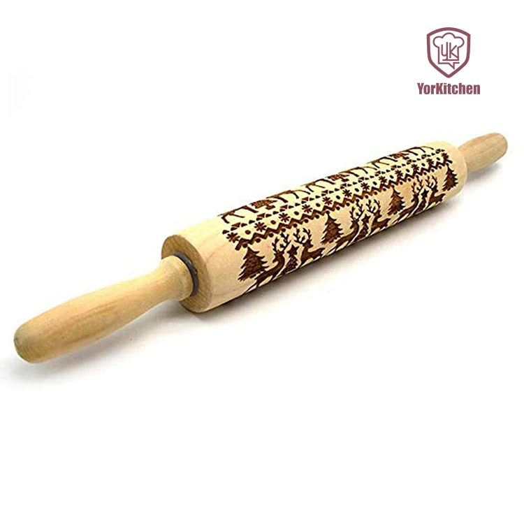 

Christmas Wooden Rolling Pin Cookies Embossing Roller Christmas Gadgets