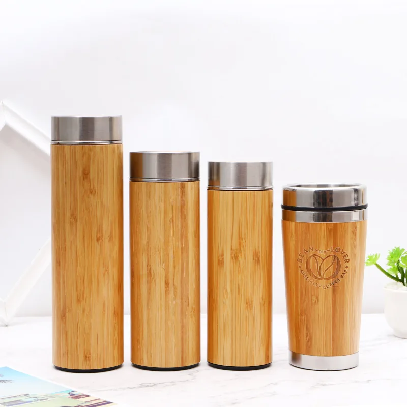 

350ml 450ml 500ml Hot sale Leak proof bamboo tumbler Double Wall Insulated thermo Stainless Steel bamboo hot water bottle