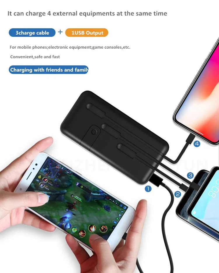 10000mAh Portable Charger Ultra Slim Power Bank 4 Output 1 Input External Battery Pack with Phone Holder for Iphone 11Pro Max