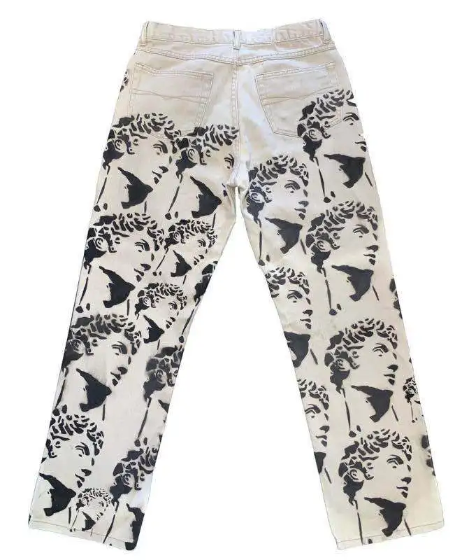 

Hot Selling High Quality Customized Khaki Casual Loose Tie Dye Straight Mens Jeans