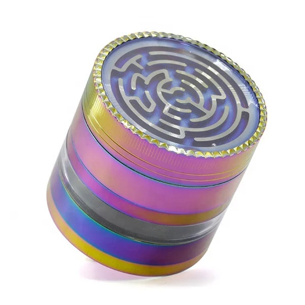 

Colorful Maze Design Diameter  Zinc Alloy 4 Part Dry Herb Grinder Transparent Side Grinder jhcentury, Picture