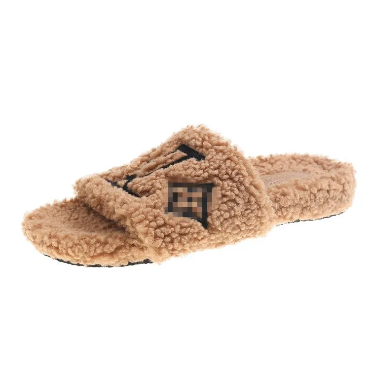 

Tide brand fashion women's wool slippers for fall/winter wear British lamb wool one-word cotton slippers, 4colors