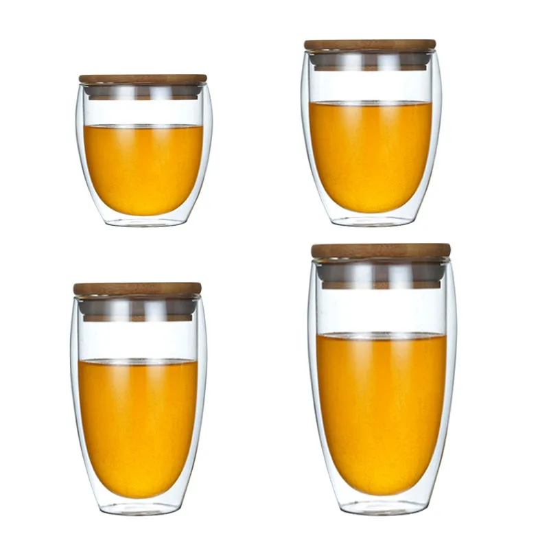 

Eco-Friendly 450ml Insulated Reusable Fancy Cheap Handmade Clear Double Wall Glass with LId