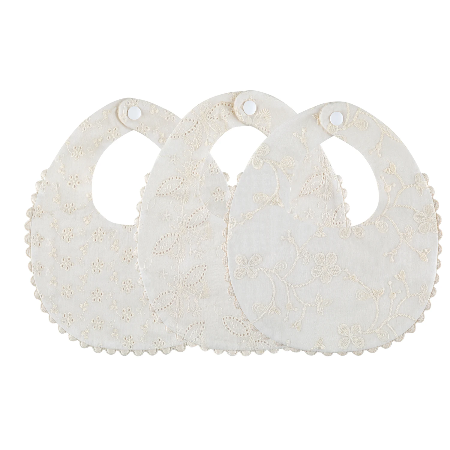 

Chinese Style Embroidered Newborn Babies Boy Girl Lace Edge Plain Coloured Baby Bibs