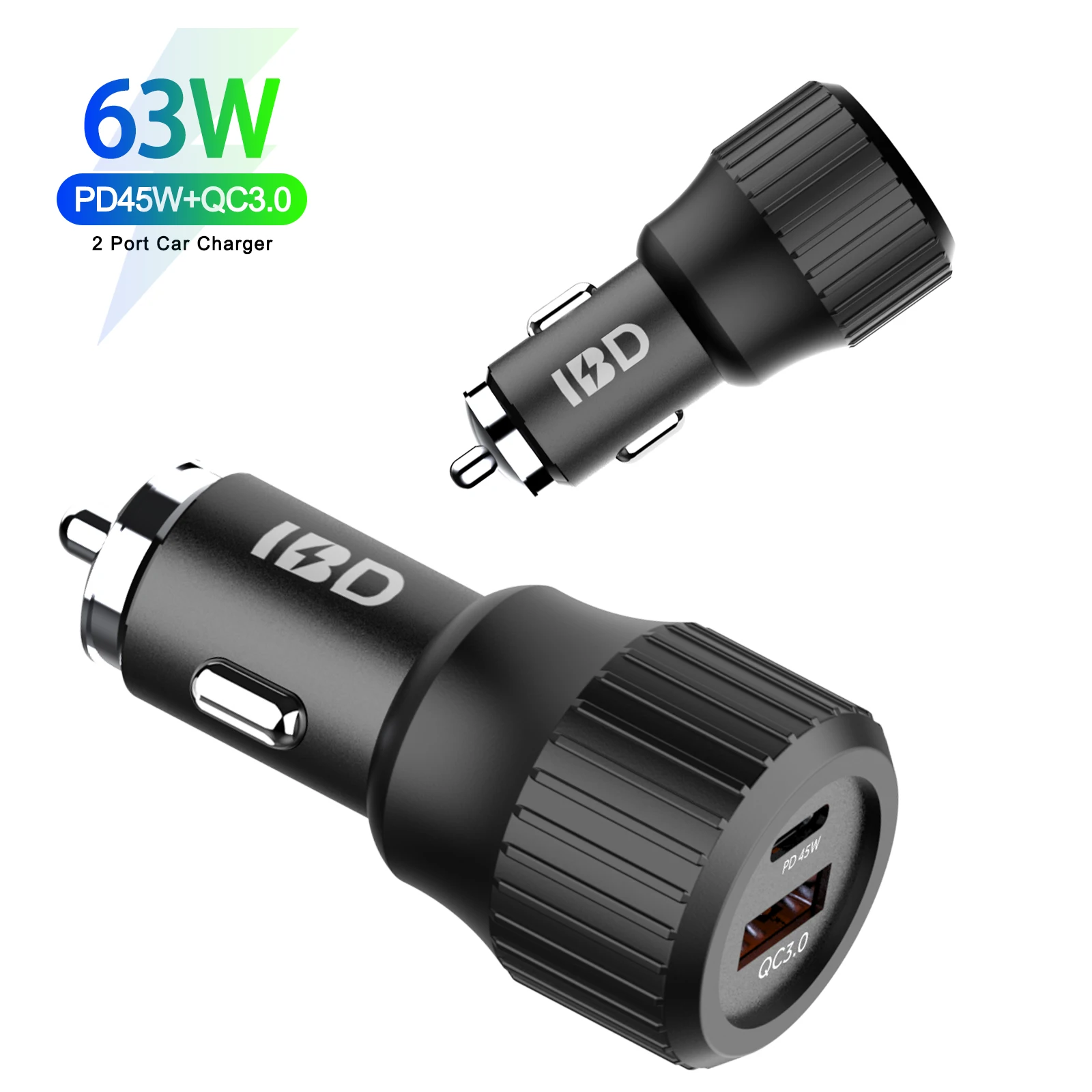 

IBD Smart Quick Car Charger 63W PD 45W Fast Usb Car Charger Dual Usb QC3.0 With PPS