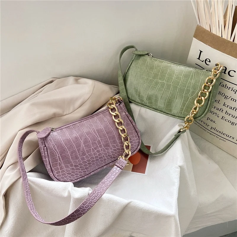 

Vintage Alligator Luxury PU Leather New Fashion Shoulder Women Bag, Purple,white,black,green
